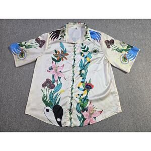 Like My Choice Satin Button-Down Blouse Women’s Unique Pattern Short Sleeve Top